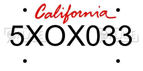 5XOX033 California License Plate
