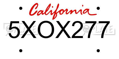 5XOX277 California License Plate