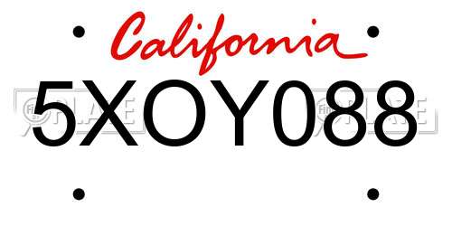 5XOY088 California License Plate