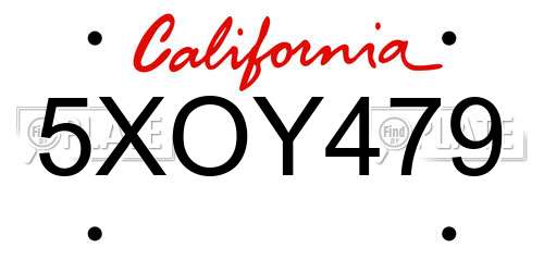 5XOY479 California License Plate