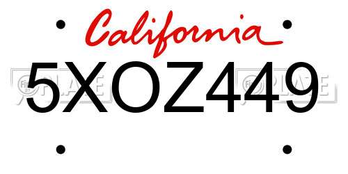 5XOZ449 California License Plate