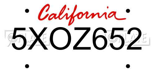 5XOZ652 California License Plate