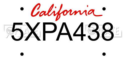 5XPA438 California License Plate