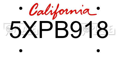 5XPB918 California License Plate