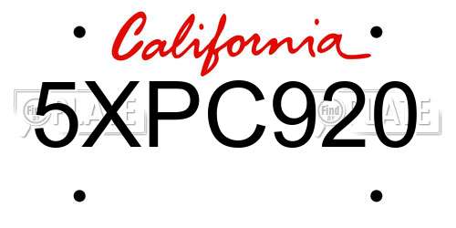 5XPC920 California License Plate