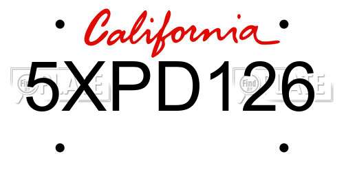 5XPD126 California License Plate