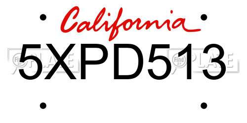 5XPD513 California License Plate