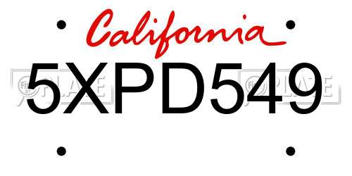 5XPD549 California License Plate