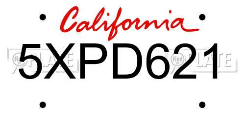 5XPD621 California License Plate