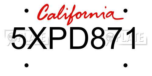 5XPD871 California License Plate
