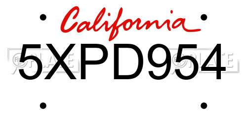 5XPD954 California License Plate