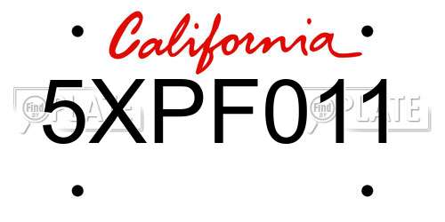5XPF011 California License Plate