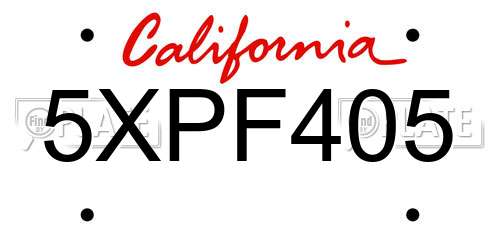 5XPF405 California License Plate