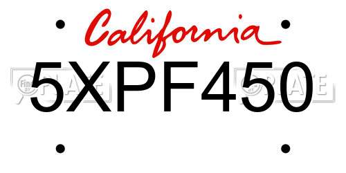 5XPF450 California License Plate