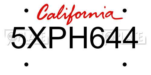 5XPH644 California License Plate