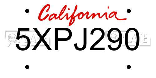 5XPJ290 California License Plate