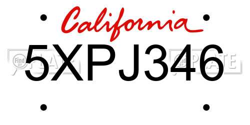 5XPJ346 California License Plate