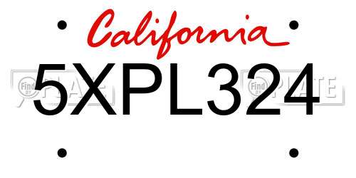 5XPL324 California License Plate