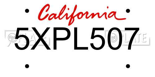 5XPL507 California License Plate