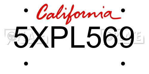 5XPL569 California License Plate