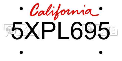 5XPL695 California License Plate