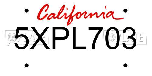 5XPL703 California License Plate