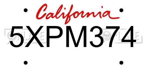 5XPM374 California License Plate
