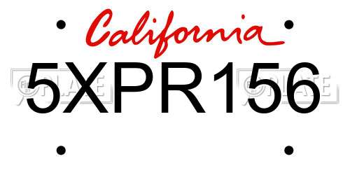 5XPR156 California License Plate