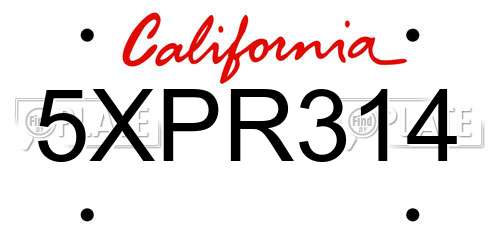 5XPR314 California License Plate