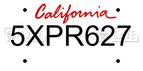 5XPR627 California License Plate