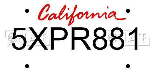 5XPR881 California License Plate