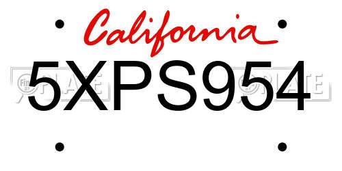 5XPS954 California License Plate