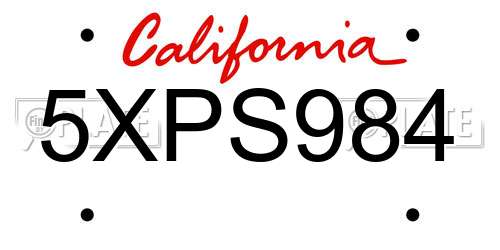 5XPS984 California License Plate