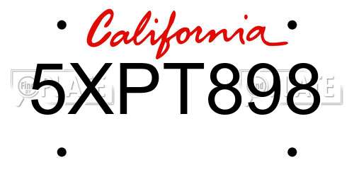 5XPT898 California License Plate