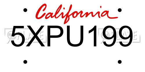 5XPU199 California License Plate