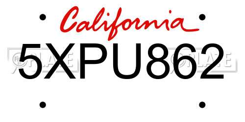 5XPU862 California License Plate