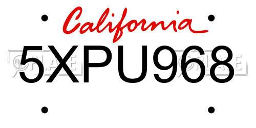 5XPU968 California License Plate