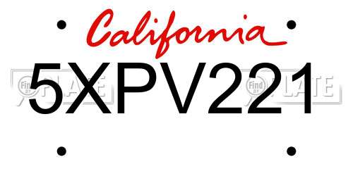 5XPV221 California License Plate