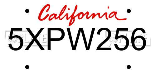 5XPW256 California License Plate
