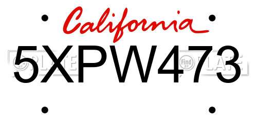 5XPW473 California License Plate