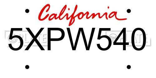 5XPW540 California License Plate