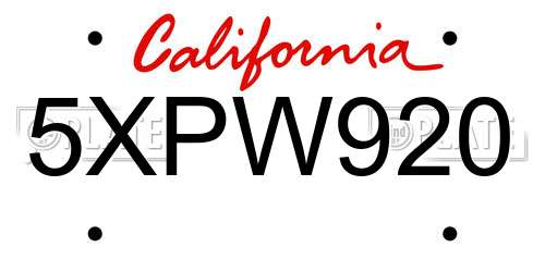 5XPW920 California License Plate