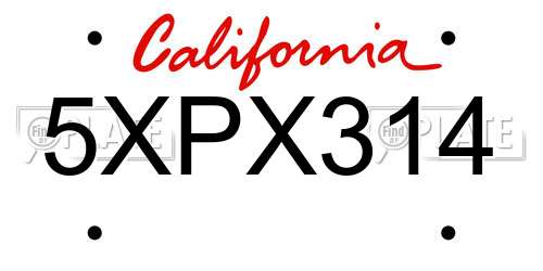5XPX314 California License Plate