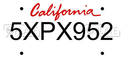 5XPX952 California License Plate