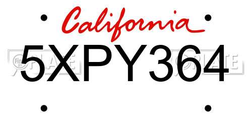 5XPY364 California License Plate