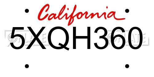 5XQH360 California License Plate