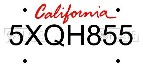 5XQH855 California License Plate