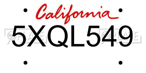 5XQL549 California License Plate