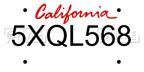 5XQL568 California License Plate