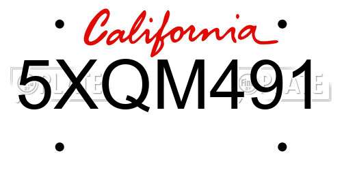 5XQM491 California License Plate